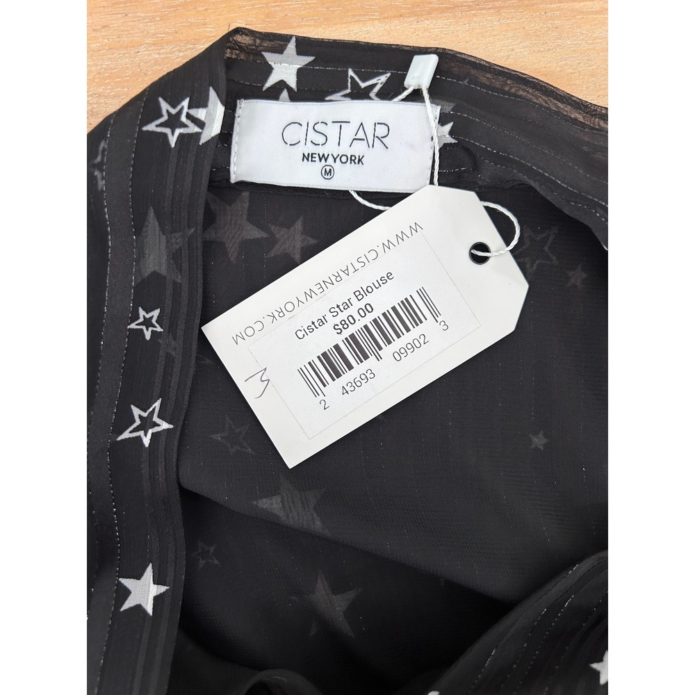 Cistar NY Celestial Star Print Blouse Sz M Black Metallic Whimsigoth Indie Boho - Picture 3 of 9